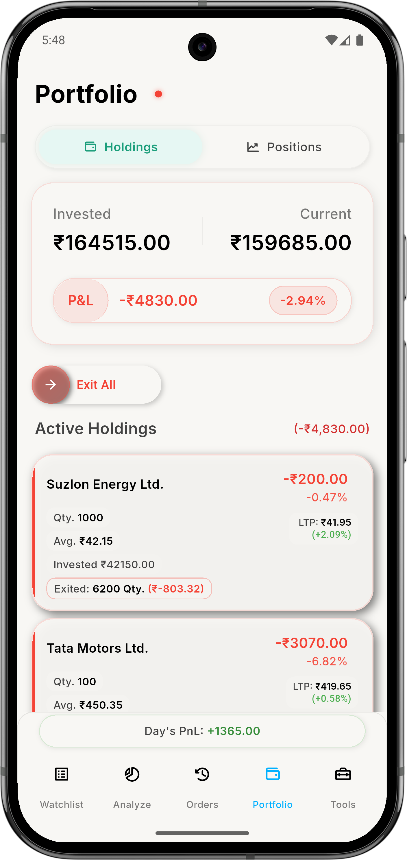 ZeroStake portfolio screen